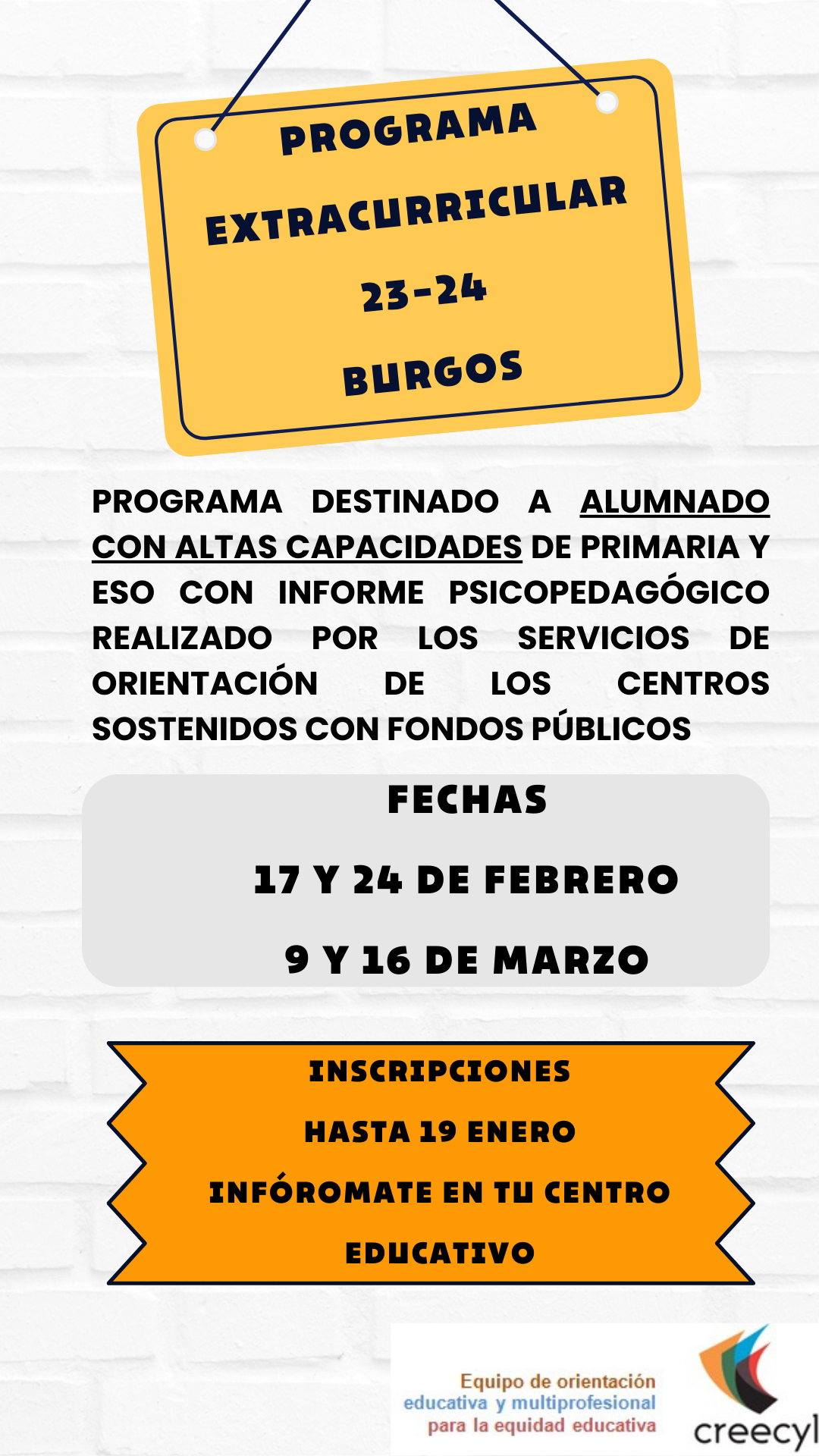 Talleres familias Burgos Programa Extracurricular Infografía